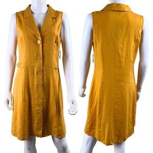 Modcloth Size 8 Coasting Along Yellow Button Front Linen Shift Mini NEW Dress